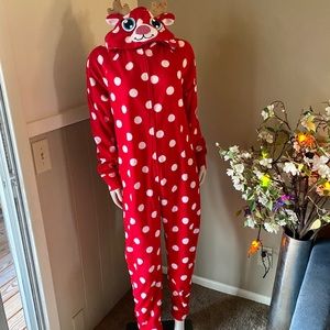 SOLD!! Justice Polkadot Reindeer Onesie Footed PJs